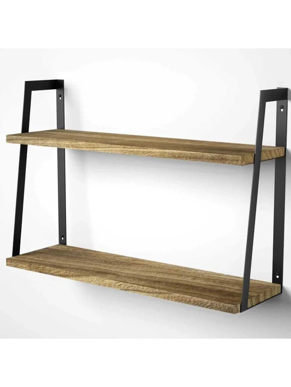 New 2-Tier Rustic Wood Floating Wall Shelves Carbonized Black